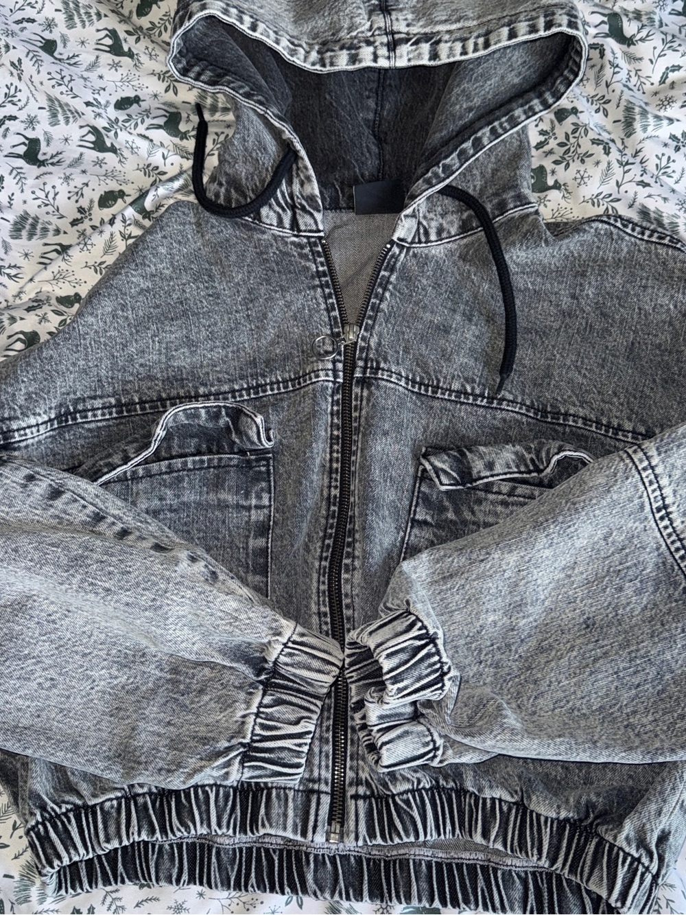 BDG Grey Acid Wash Hooded Denim Jacket